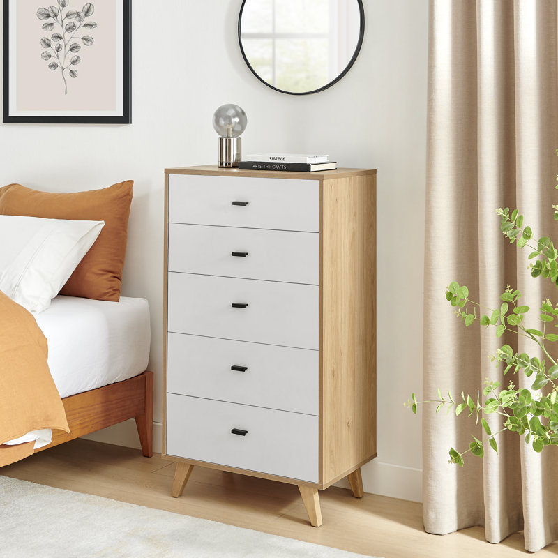 Bonnet 5 Drawer Chest of Drawers, Modern Scandi Storage Living Room Sideboard