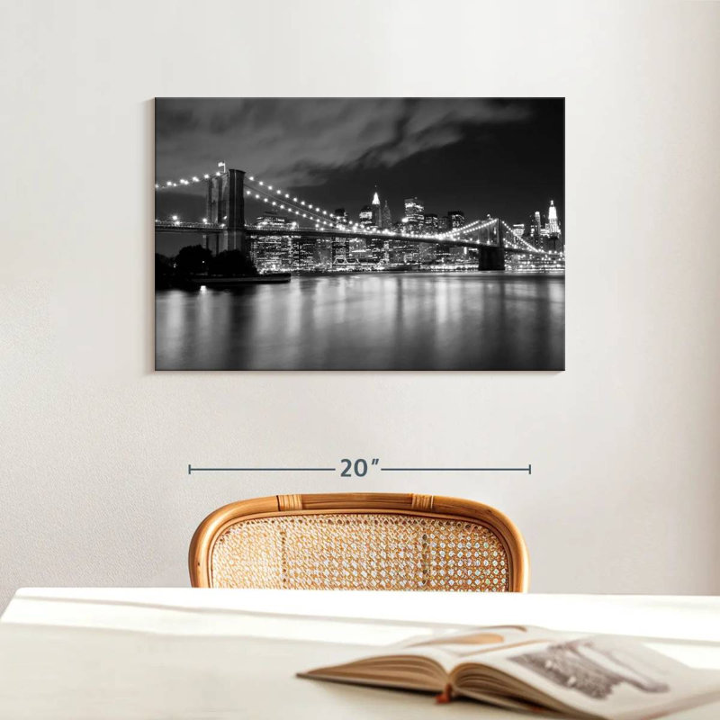 Impression sur toile Brooklyn Bridge At Night, H 16 po x l 24 po x P 1,25 po