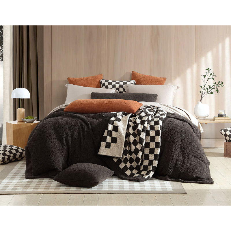Checkerboard Knitted Throw Blanket, Mocha/Sahara Tan Checkered