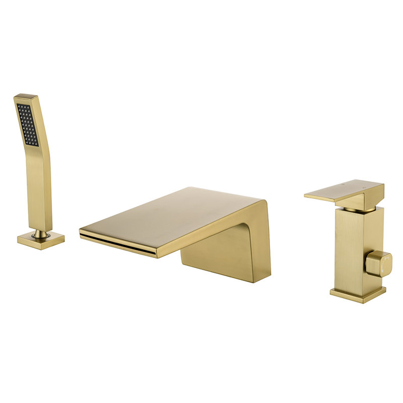 Roman Deck Waterfall Faucet with Diverter, Brushed Gold