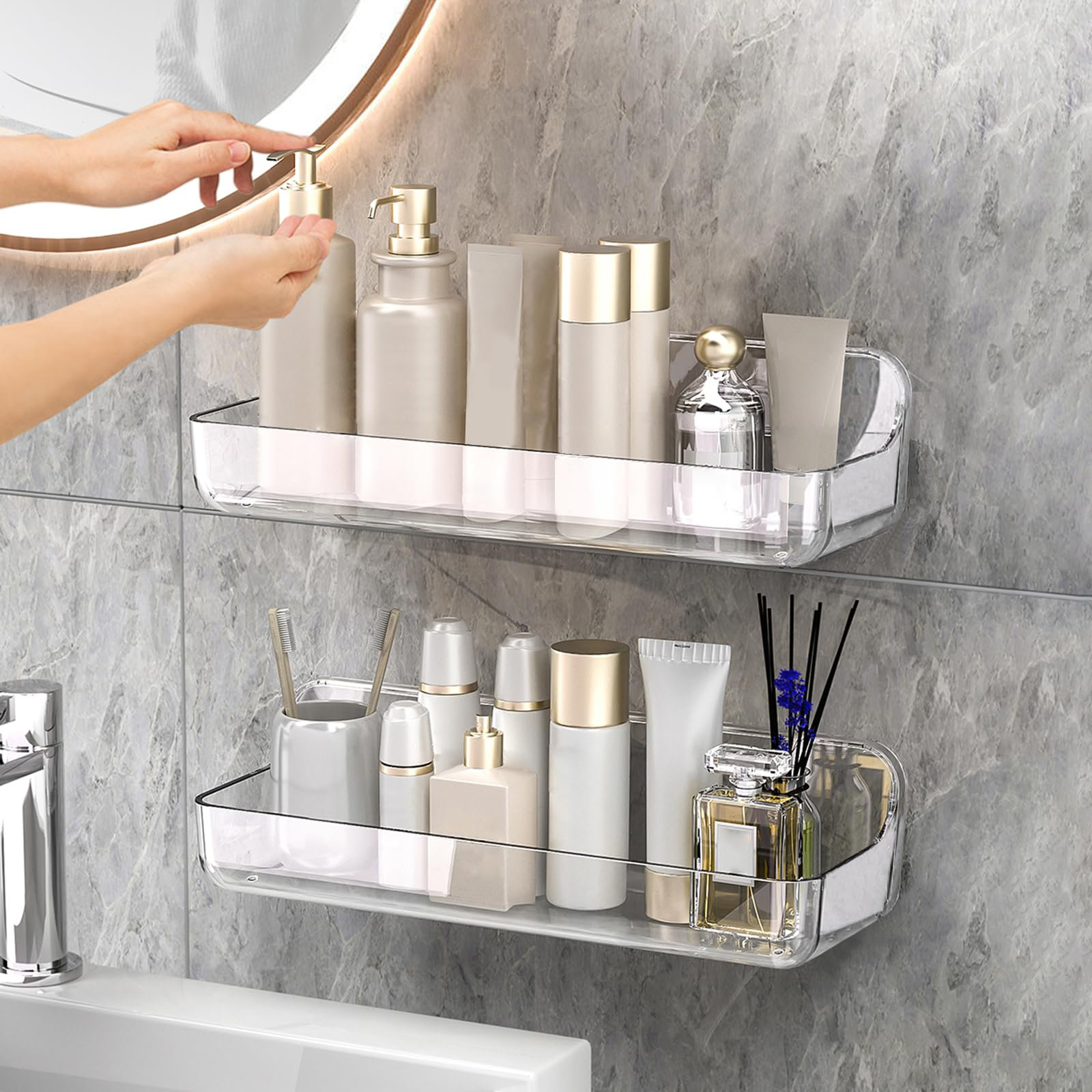 Rebrilliant Ensemble de 2 tablettes de douche en acrylique, tablette de ...