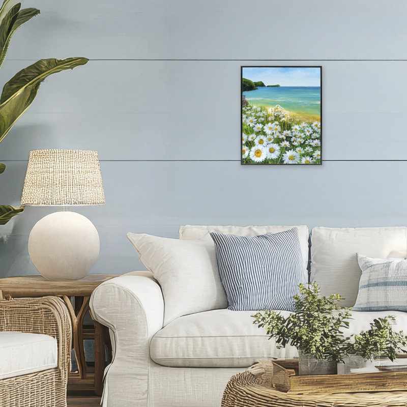 «Seaside Daisy Meadow», estampe numérique, conception de Georgie Harrison, H 14 po x l 11 po, Giclée encadrée noir minuit