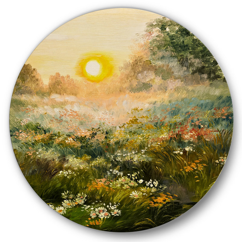 Lever de soleil sur le champ fleuri, H 23 po x l 23 po x p 1 po