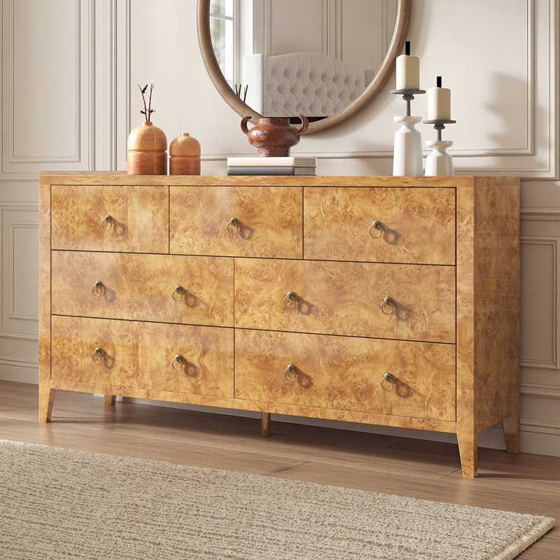 Millwood Pines Dorne Modern High Gloss Burl 7-drawer Dresser & Reviews |  Wayfair