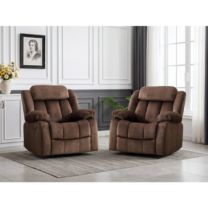35.1'' Wide Skin-Friendly Microfiber Upholstered Manual Recliner, Set Of 2, Brown