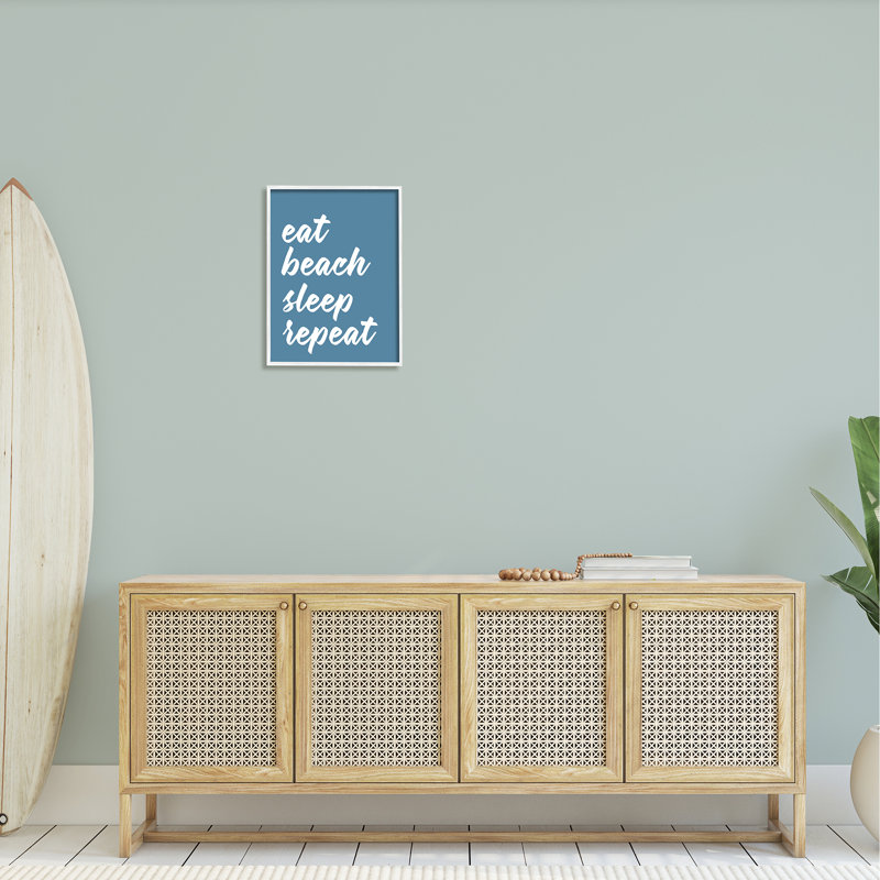 Eat Beach Sleep Répétition, H 20 po x l 16 po x P 1,5 po, Giclée encadrée blanc bord de mer