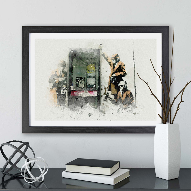 GCHQ Government Spies by Banksy - Framed Print, 33cm H x 45cm W x 2cm D, Black