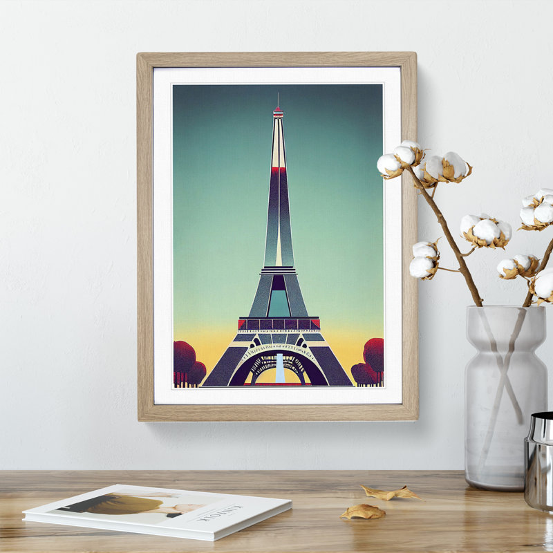 XV1022-712X Art Deco Eiffel Tower No.3 - Single Picture Frame Print, 46cm H x 34cm W, Beige