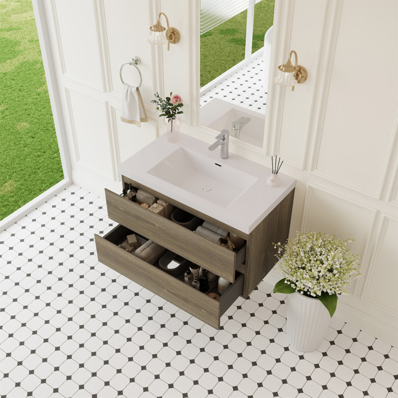 Meuble-lavabo flottant 36 po avec lavabo 36 po, 35", Bois de frêne gris
