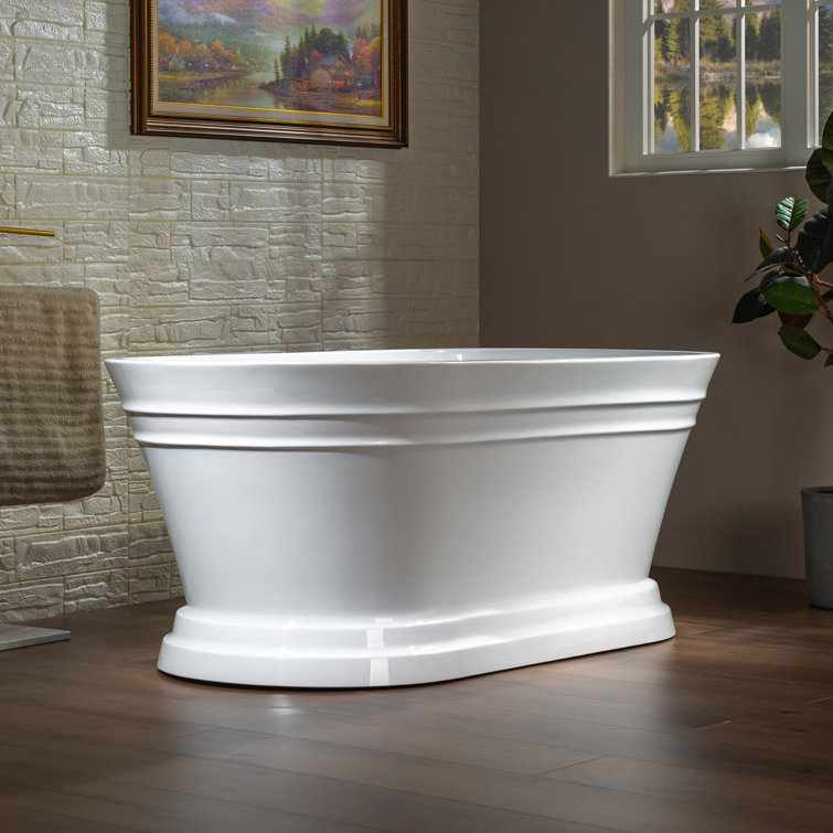 59" x 30" Freestanding Soaking Acrylic Bathtub with Pedestal, Double Ended, Non-Slip Design