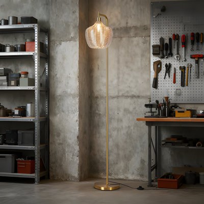 Lampe sur pied moderne Mid-Century avec abat-jour en verre coloré, éclairage à DEL à intensité variable pour le salon, la chambre à coucher et le bureau