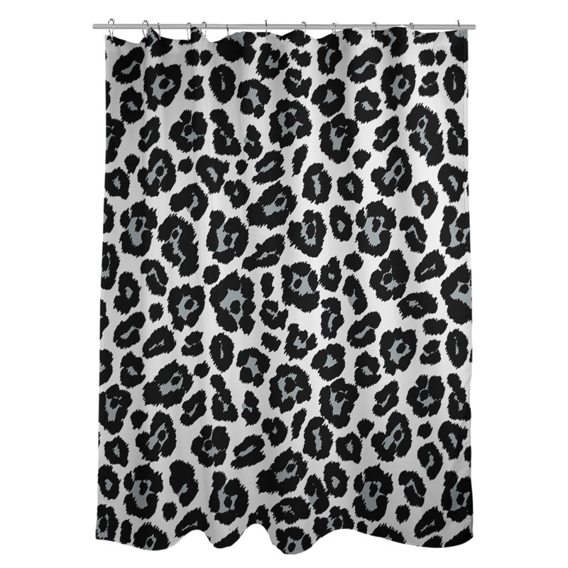 Ensemble de rideau de douche 2 pièces à imprimé animal, Blanc / Noir / Argent