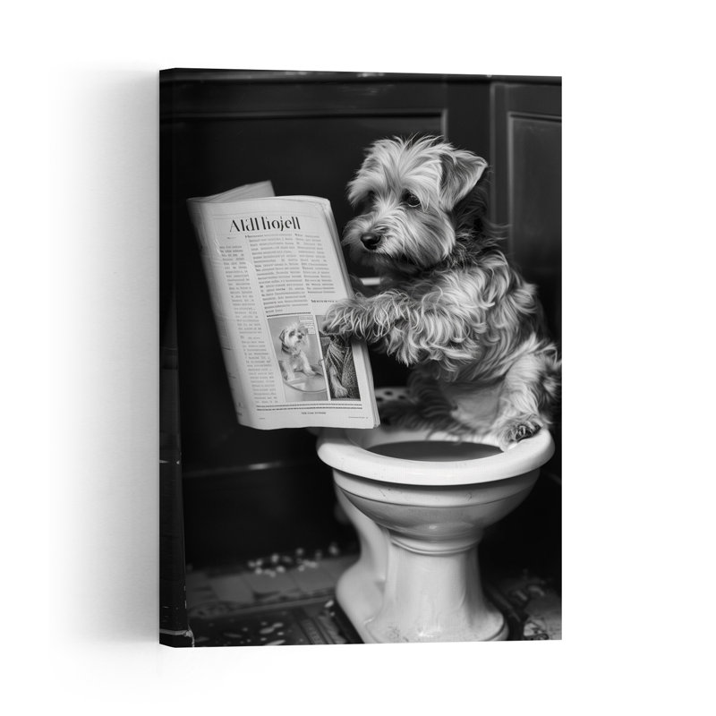 Funny Dog Reading Newspaper Contemporary Dog Wall Art Print 1 Piece Wrapped Canvas Wall Art, 152.4cm H x 101.6cm W
