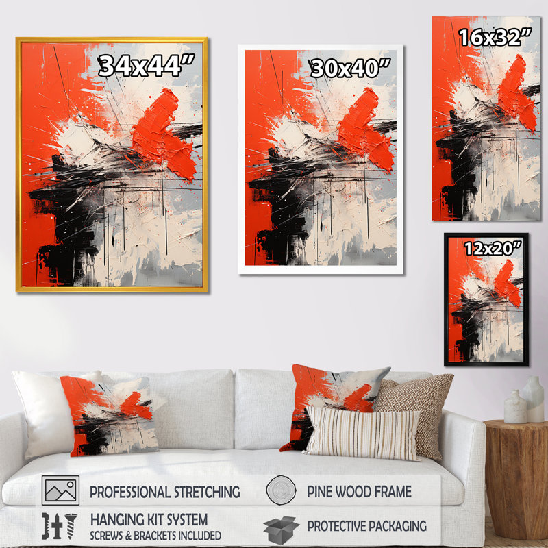 «Red and White Chaos Unleashed I - Abstract Collages», art mural, Toile tendue, H 60 po x l 28 po x P 1,5 po