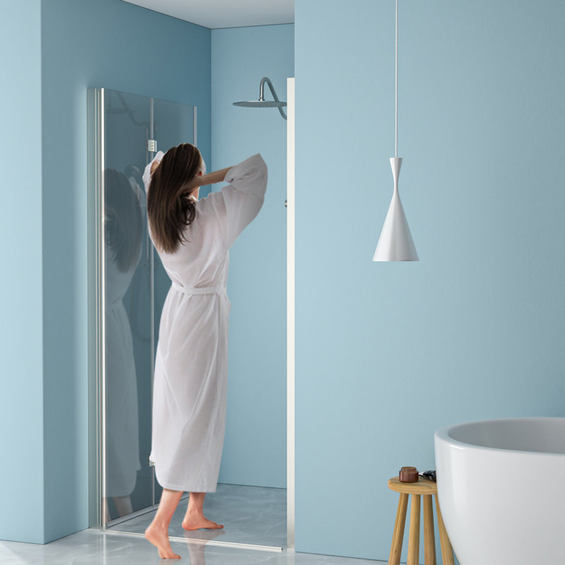 Porte de douche avec verre trempé l 34 po x H 72 po, nickel brossé - peu encombrant, réglable, finition pratique, verre de 72 po h, séduisant
