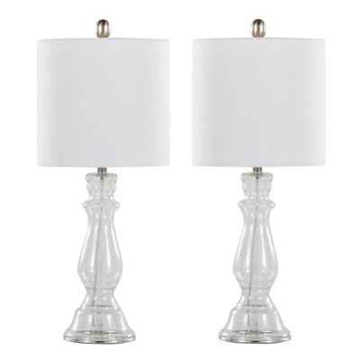 24" Table Lamp in Glass, Linen Clear Set of 2 Seeded Glass Shade