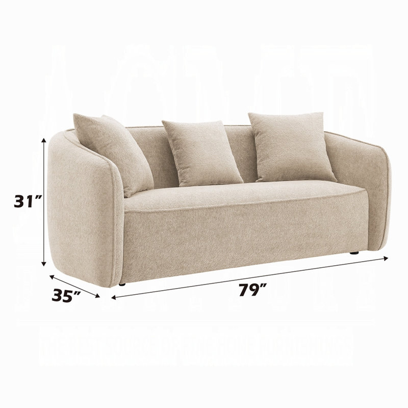 Canapé Keina, 3 coussins décoratifs, chenille douce moderne, 79 pouces, Beige