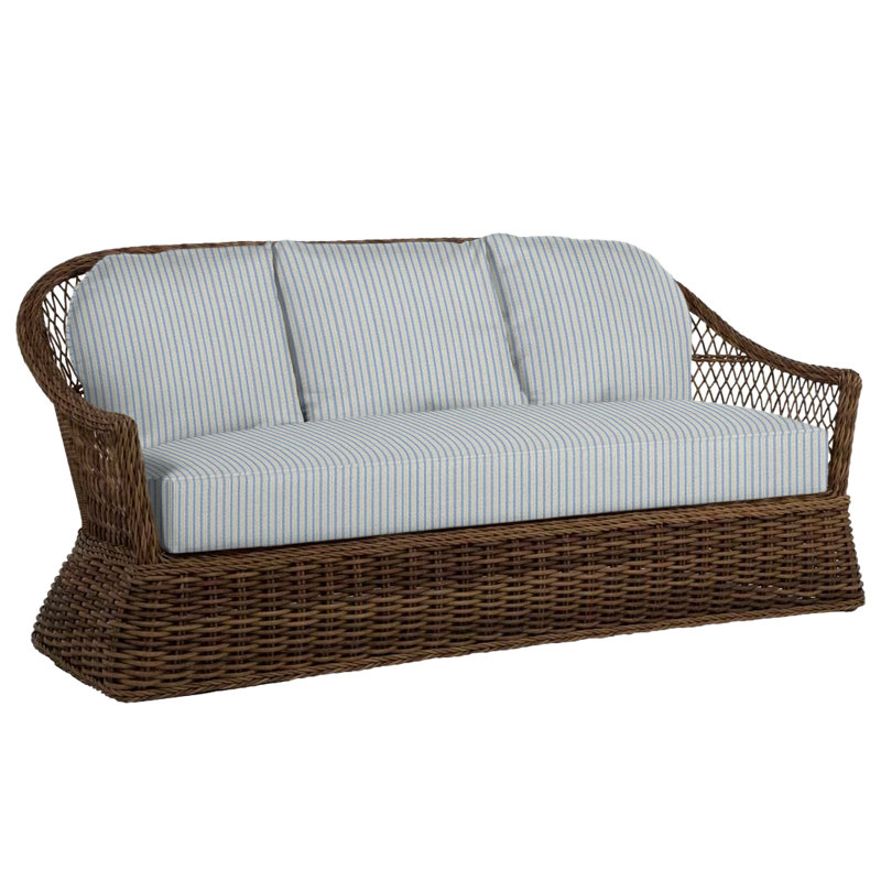 Soho 81.75" Wide Outdoor Wicker Patio Sofa with Cushions, Welt, Soho #83 Raffia, Verona Fossil