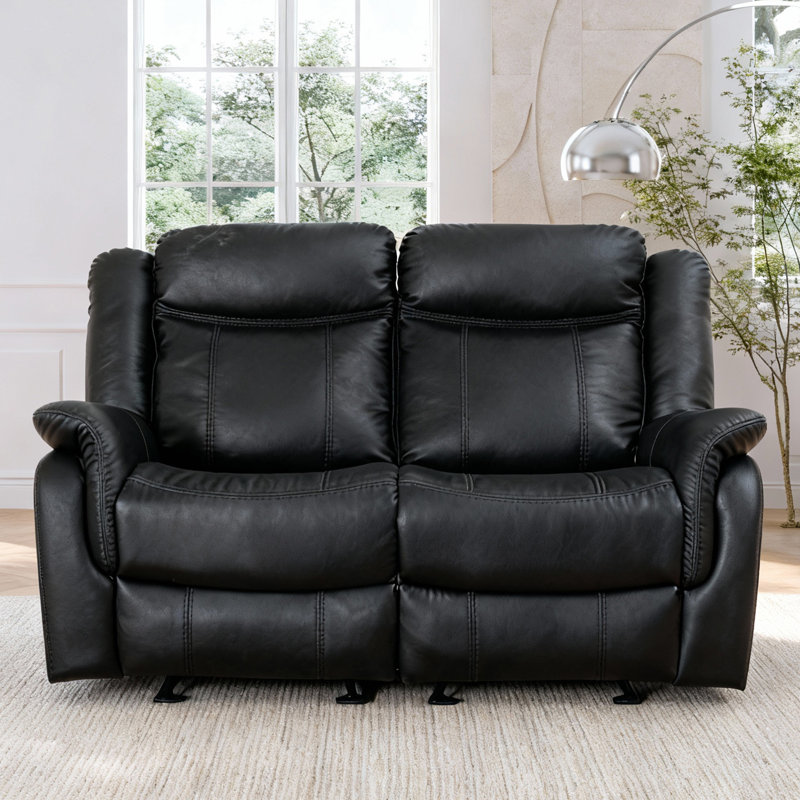 56.69'' Manual - Recline Faux Leather Loveseat, Black