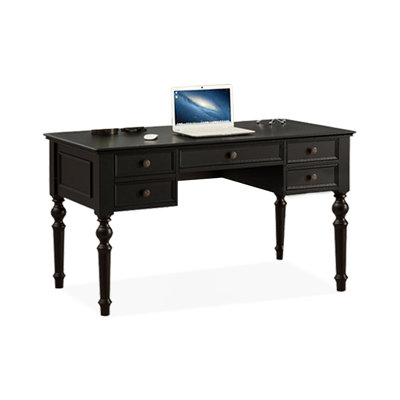 Bureau rectangulaire en bois massif noir avec 5 tiroirs
