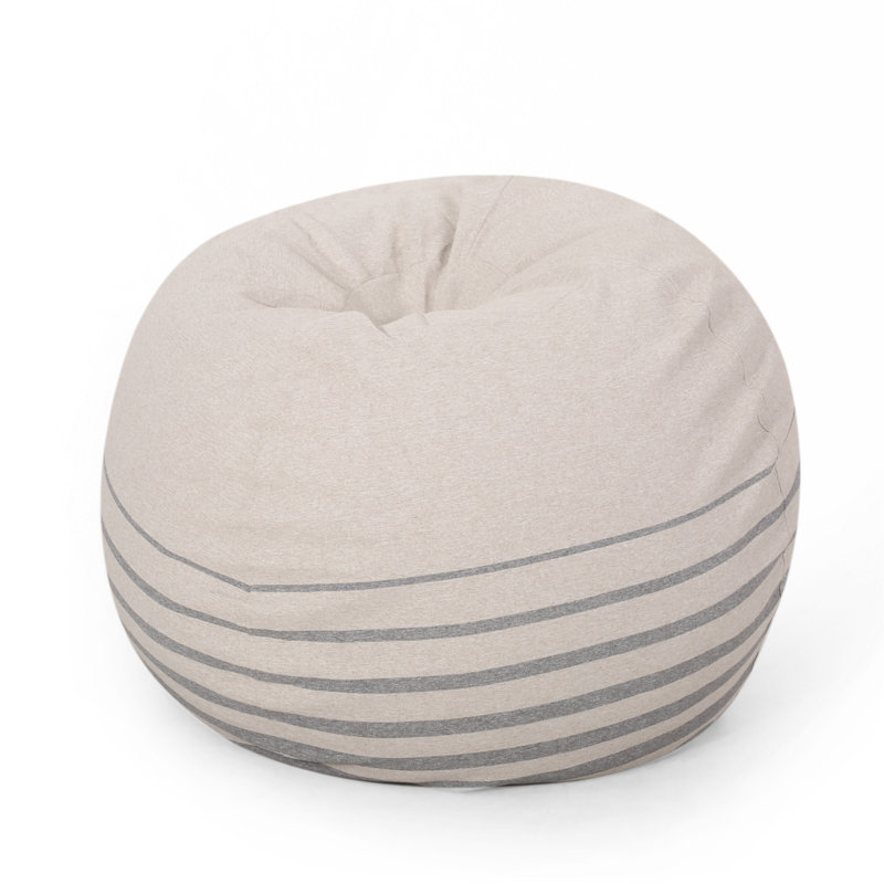 Pouf rond 5 pieds Bohemio, rayé gris naturel, Tissu gris