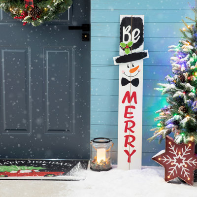 Enseigne de véranda en forme de bonhomme de neige en bois 42 po Junno - Merry
