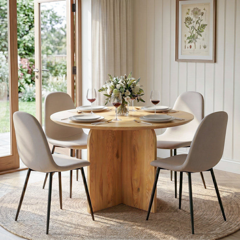 4 - Person Dining Set, Brown, Beige/Natural Wood