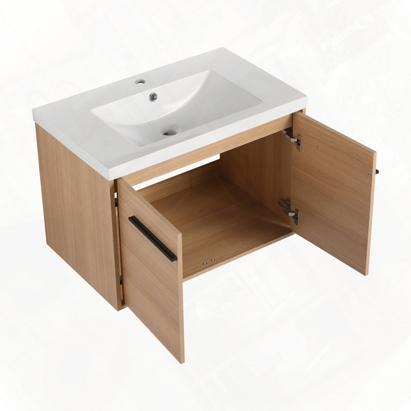 Ensemble de meuble-lavabo pour salle de bain avec comptoir en résine facile à assembler, Chêne, 30"