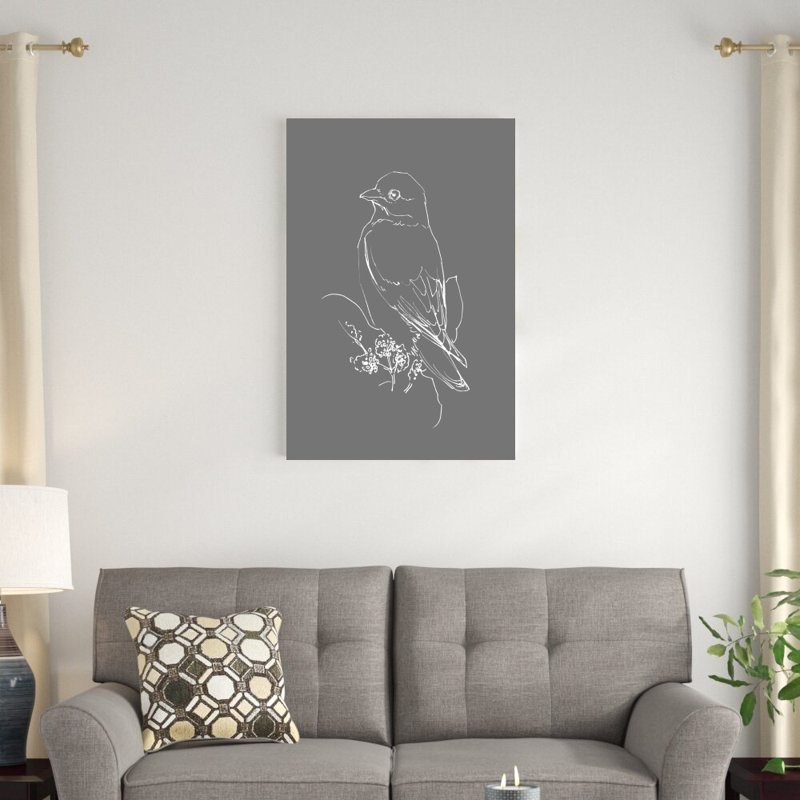 " Neutral Grey Bird Sketch ", 36" H x 24" W
