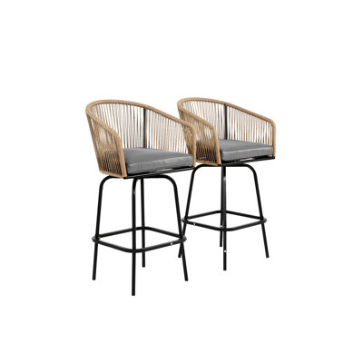 Deux tabourets de bar d'extérieur - gris. Avec. Chaises toutes saisons pour patio, jardin, piscine, balcon et terrasse. Gris facile à construire avec terrasse, piscine et assemblage pratique