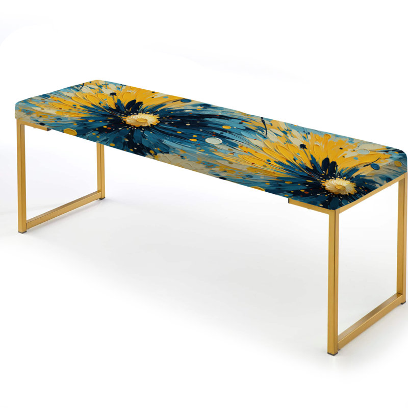 Poupart Digital Doodle Explosion I - Abstract Upholstered Gold Bench