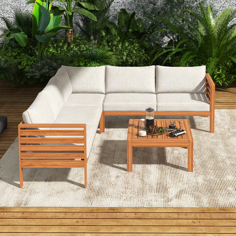 Ensemble de conversation 5 personnes avec ensemble de conversation et coussins, Beige