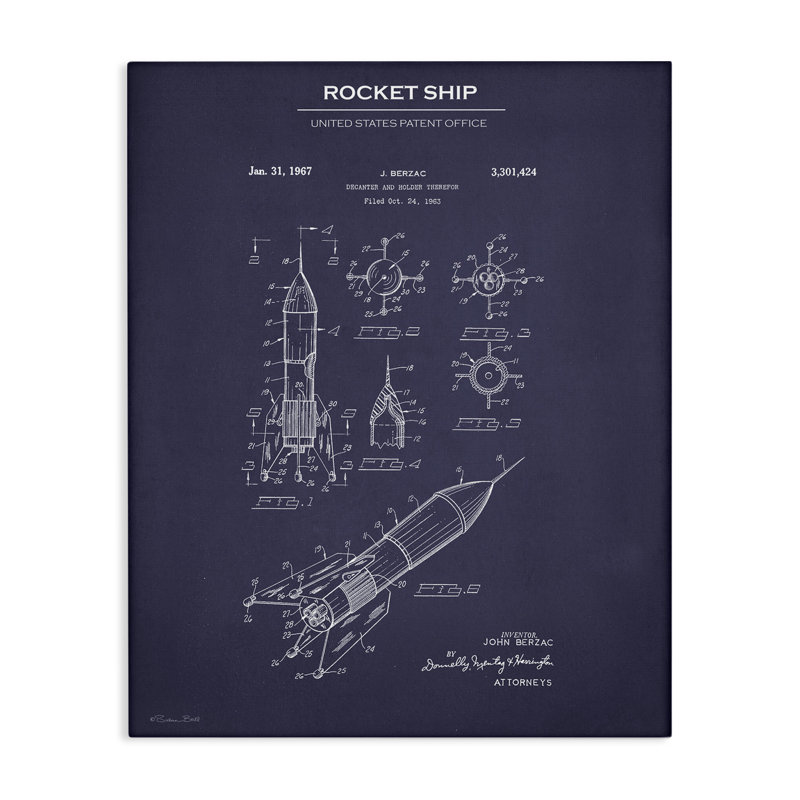 «Rocket Ship Blueprint Canvas» par Susan Ball, H 20 po x l 16 po