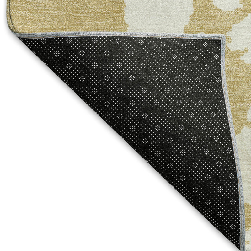 Premium Machine Washable Prisco Gold Rug, Rectangle 2'6" x 3'10"