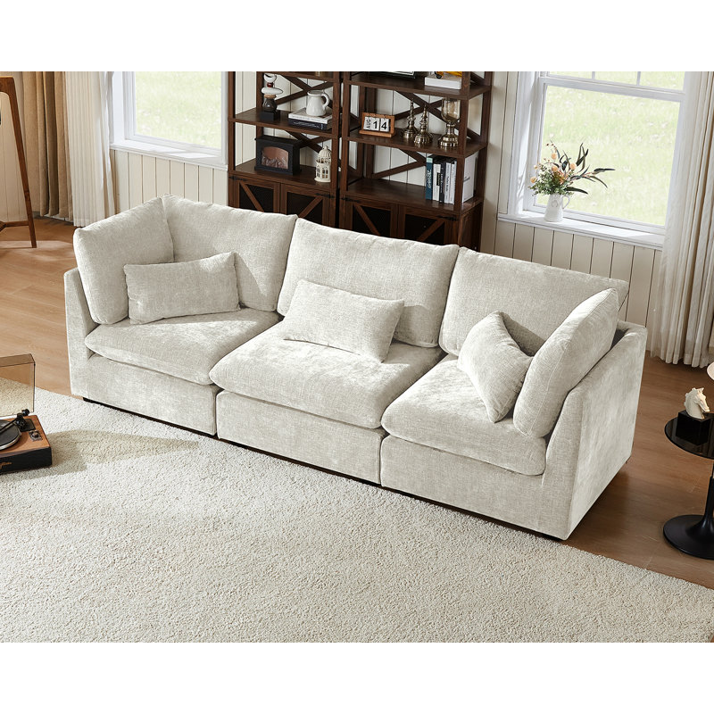 Canapé modulaire surdimensionné à 3 places en chenille surdimensionné en nuage de velours côtelé avec méridienne avec repose-pieds Certifié FSC 