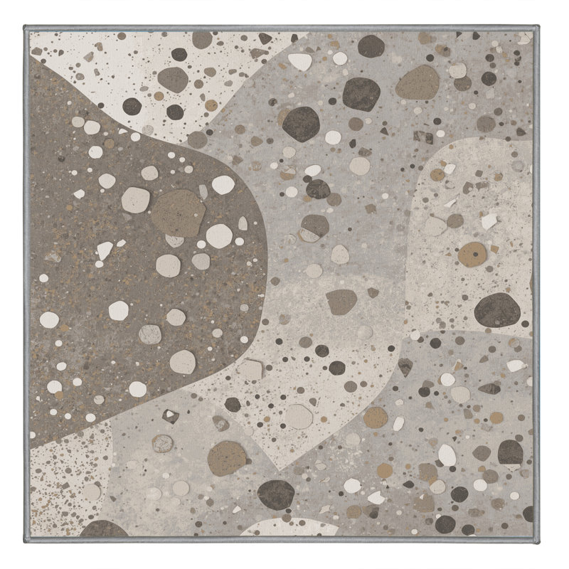Machine Washable Patterns And Textures Modern & Contemporary Geometric Rug in Gray – Gray Binding, 5' Square