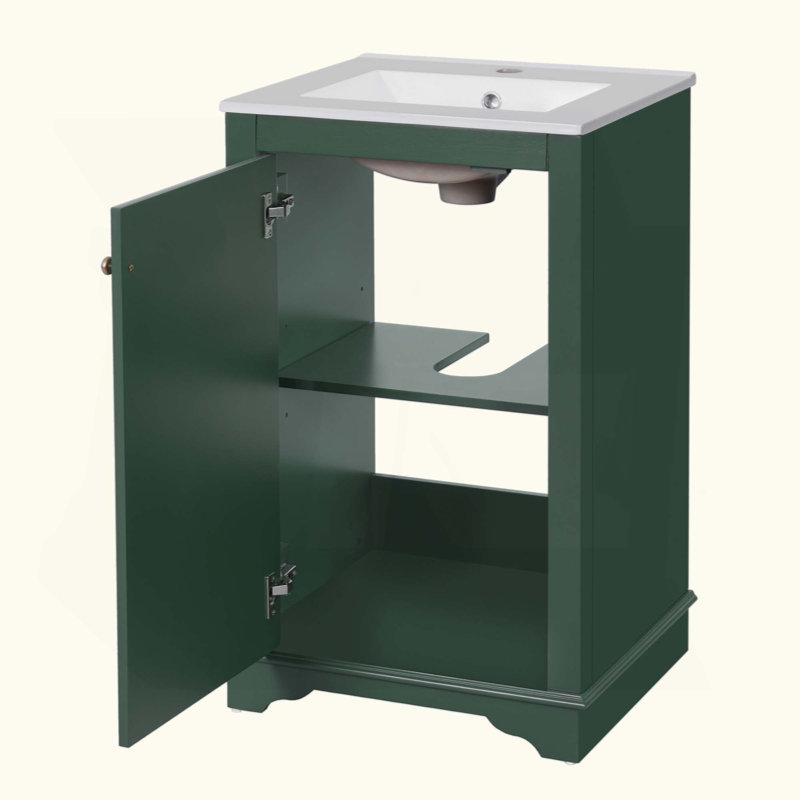 Meuble-lavabo de salle de bain avec lavabo en céramique, ensemble de meuble-lavabo simple autoportant avec porte à fermeture douce, tablette réglable, style moderne