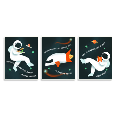 Sur des soucoupes volantes! «Space Jokes Astronaut Rocket Ship» par Daphne Polselli - ensemble de 3 impressions