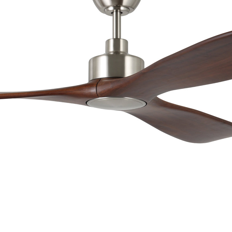 Ventilateur de plafond Zionne, Nickel brossé, H 80 po x l 72 po x P 72 po, Bois brun foncé