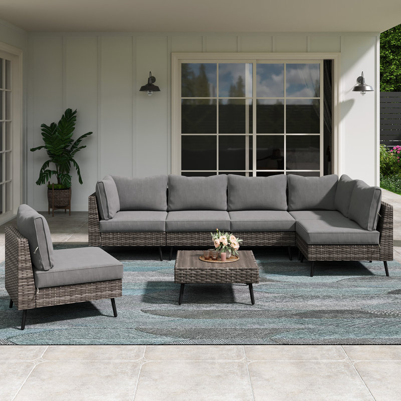 7 pieces Sectional Seating Group with Cushions, Black, Gray