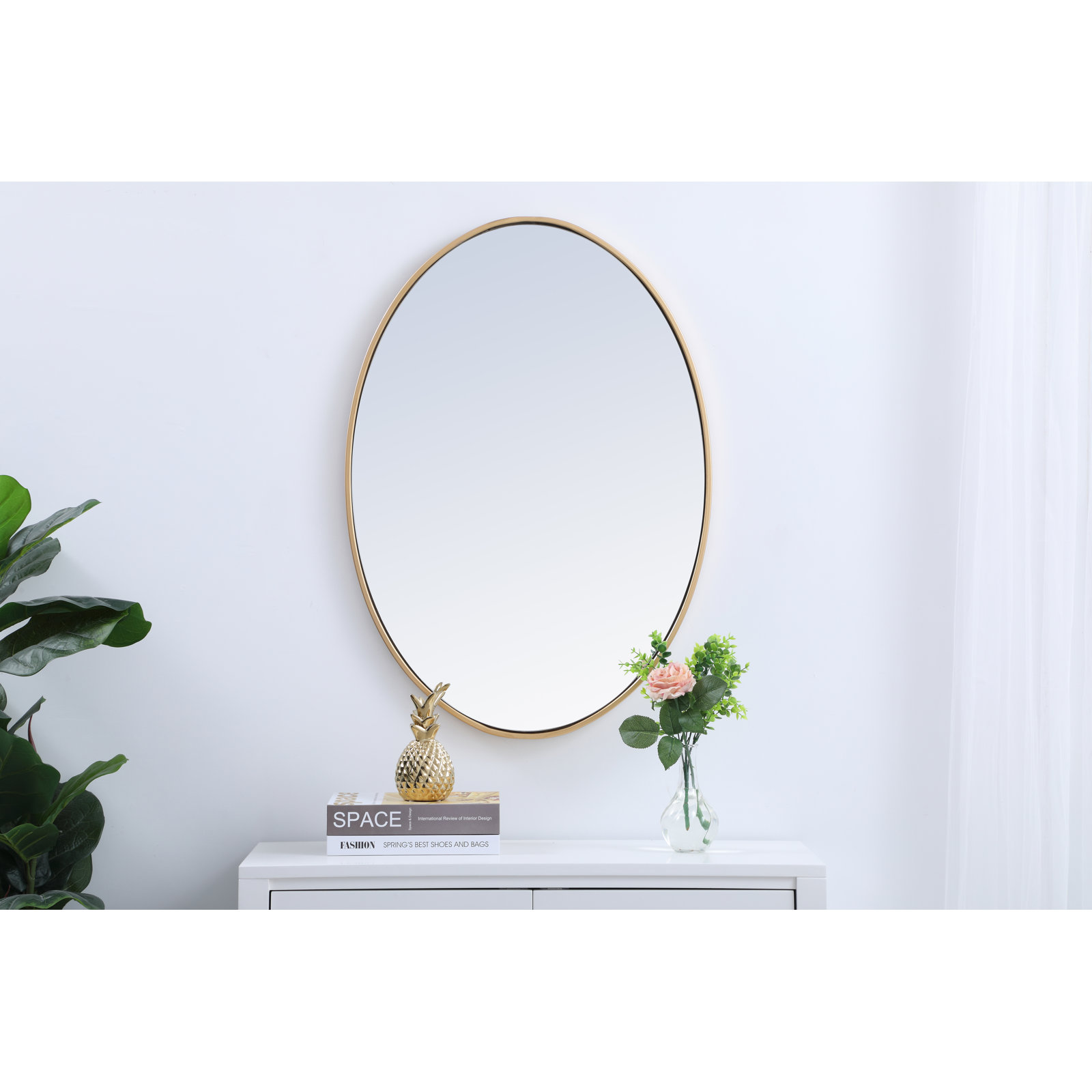 Sabine Metal Oval Wall Mirror, 24" x 34", Brass