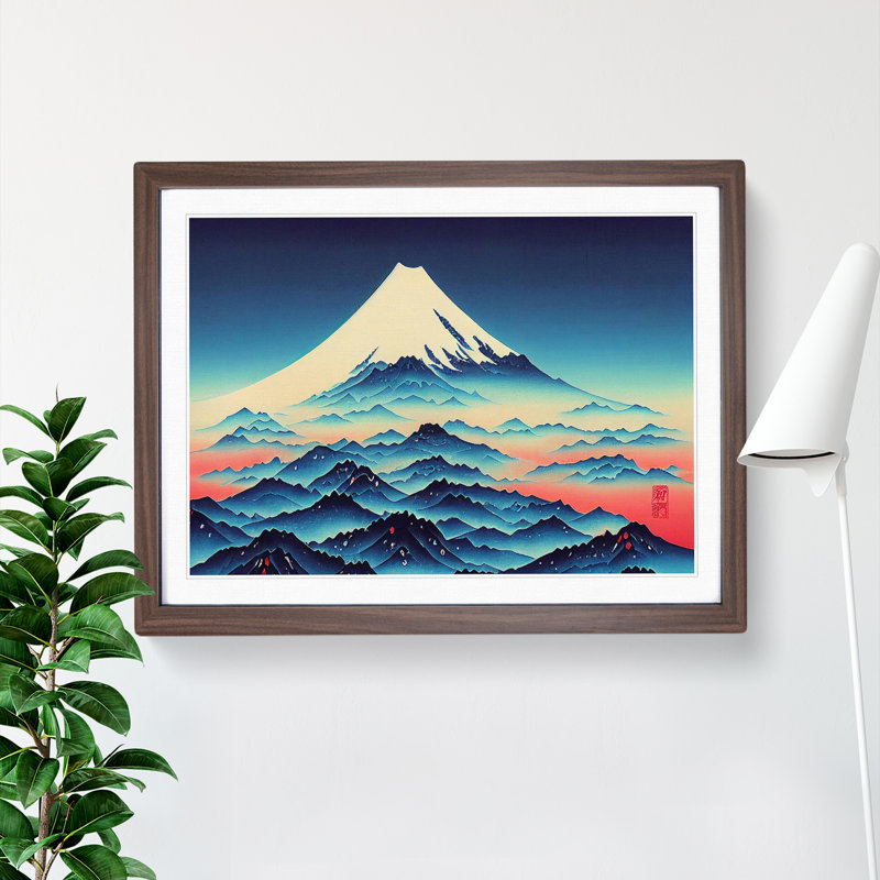 A Japanese Mountain Sunset Vol.7 - Single Picture Frame Print, 25cm H x 34cm W x 2cm D, Walnut