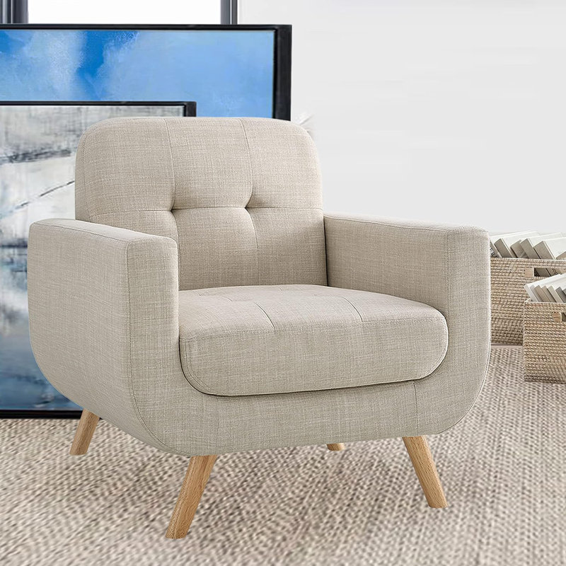 Contemporary Accent Armchair with Linen Upholstery Living Room Furniture, Beige