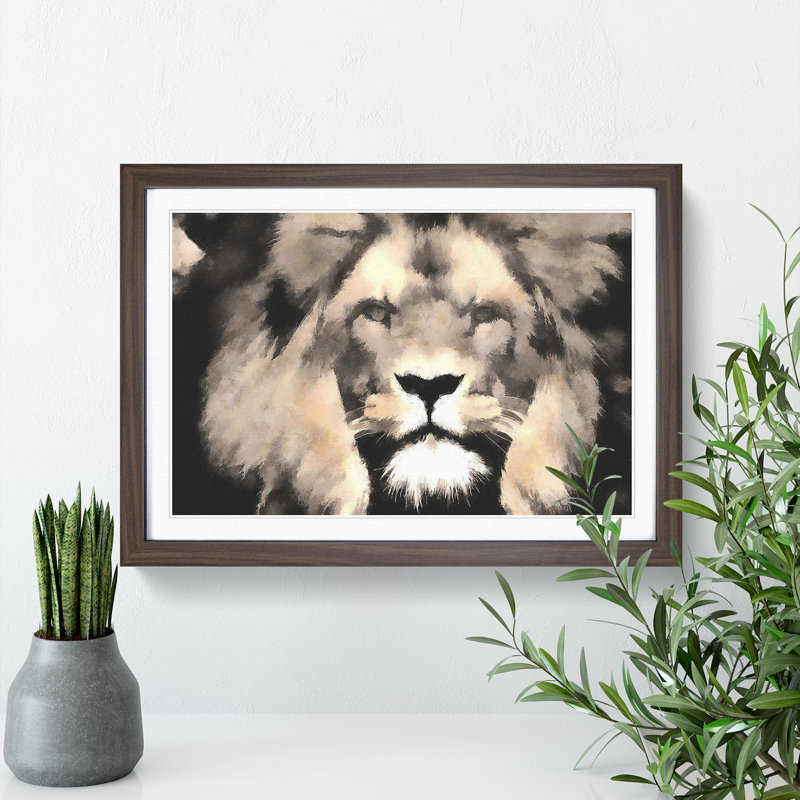 Lion - Picture Frame Graphic Art Print, 62cm H x 87cm W x 2cm D, Walnut Framed