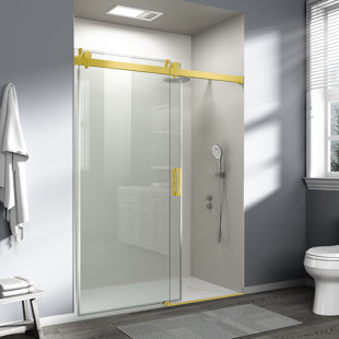 56"-60" W x 76" H Frameless Shower Door Soft-closing Single Sliding Tempered Glass with Explosion-proof Coating, 4 Colors Option