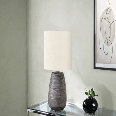 Table Lamp - 19"H, Grey Ceramic Material, Ivory & Cream Shade