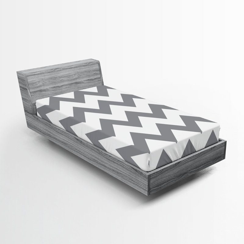 Drap-housse Ambesonne, paquet de 2, Drap-housse simple TG, Chevron blanc / gris
