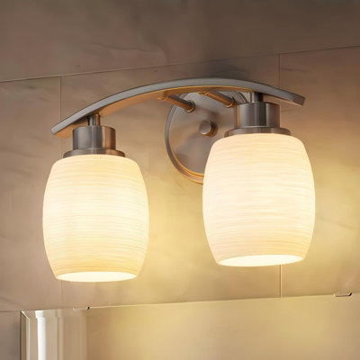 Modern Farmhouse 2-light Bathroom Vanity Light Satin Nickel Wall Sconce With Textured Opal Glass Shades 12-inch Wall Mounted Fixture For Mirror Hallway