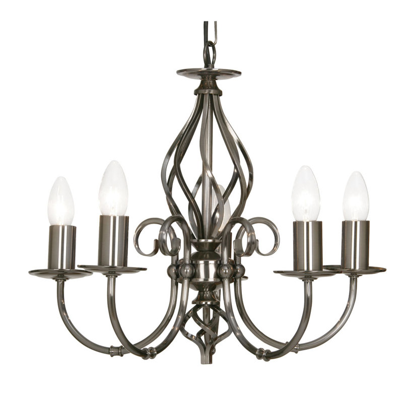 Bonifacio 5 - Light Candle Style Chandelier, Antique Silver