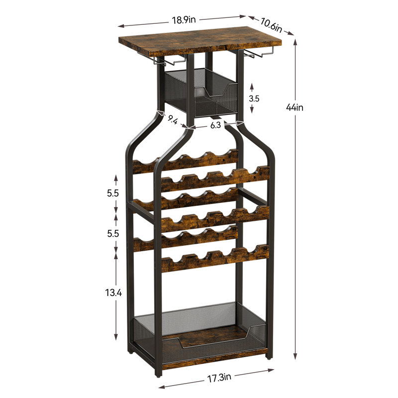 Mini table de bar multifonctionnelle avec porte-bouteilles d'angle et support de rangement, Brun